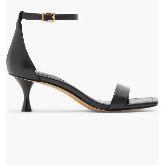 Vince Camuto Black Leather Ankle-Strap Kitten Heel Sandals - Picture 3 of 10